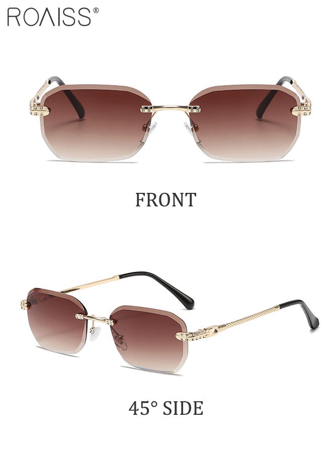 roaiss Women's Rectangular Rimless Sunglasses, UV400 Protection Sun Glasses with Metal Frame and Gradient Brown Lens, Fashion Anti-glare Sun Shades for Women with Glasses Case, 56mm - Image 5