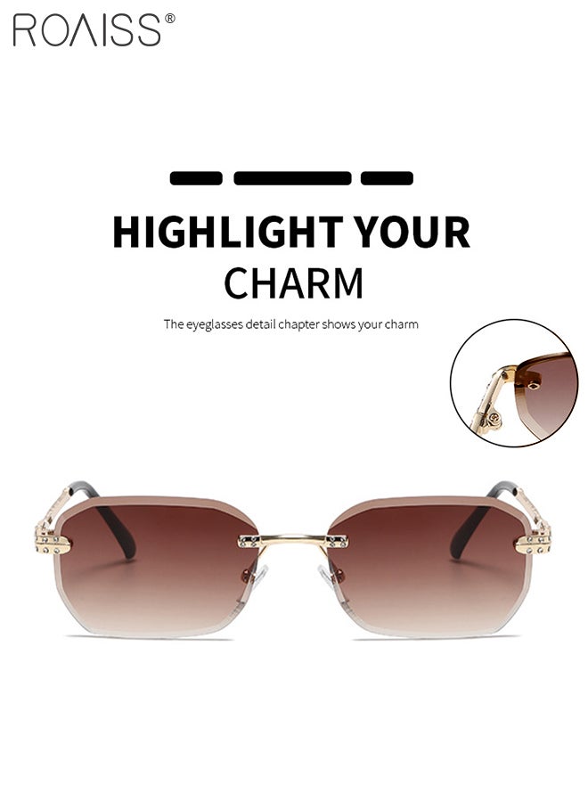 roaiss Women's Rectangular Rimless Sunglasses, UV400 Protection Sun Glasses with Metal Frame and Gradient Brown Lens, Fashion Anti-glare Sun Shades for Women with Glasses Case, 56mm - Image 3