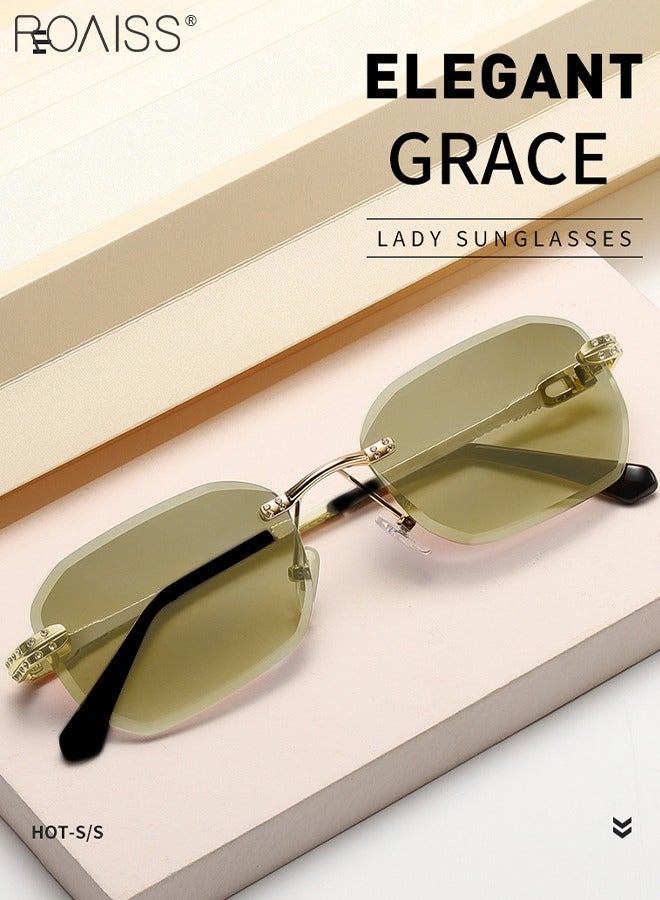 roaiss Women's Rectangular Rimless Sunglasses, UV400 Protection Sun Glasses with Metal Frame and Gradient Brown Lens, Fashion Anti-glare Sun Shades for Women with Glasses Case, 56mm - Image 2