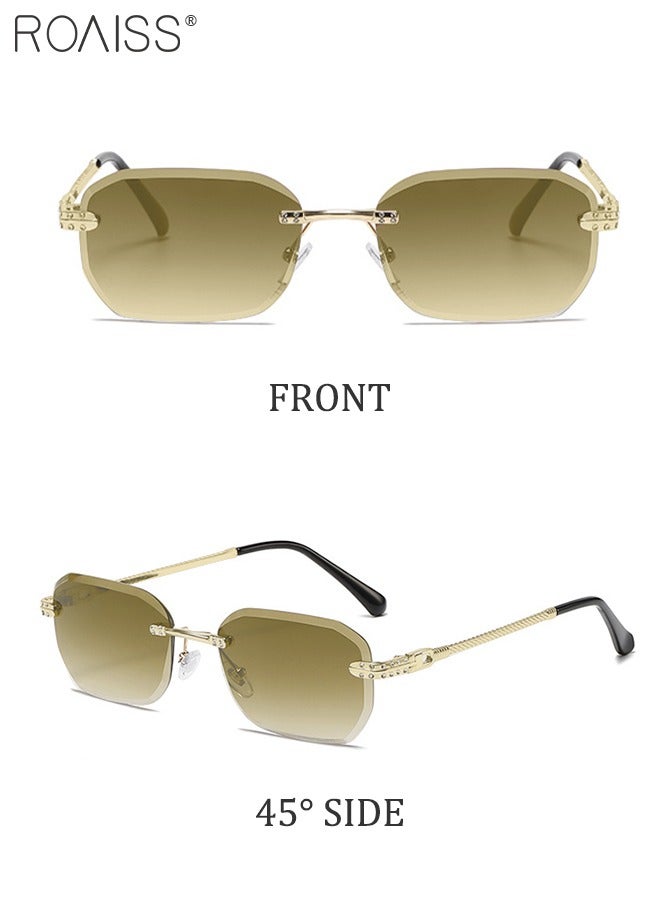 roaiss Women's Rectangular Rimless Sunglasses, UV400 Protection Sun Glasses with Metal Frame and Gradient Brown Lens, Fashion Anti-glare Sun Shades for Women with Glasses Case, 56mm - Image 5