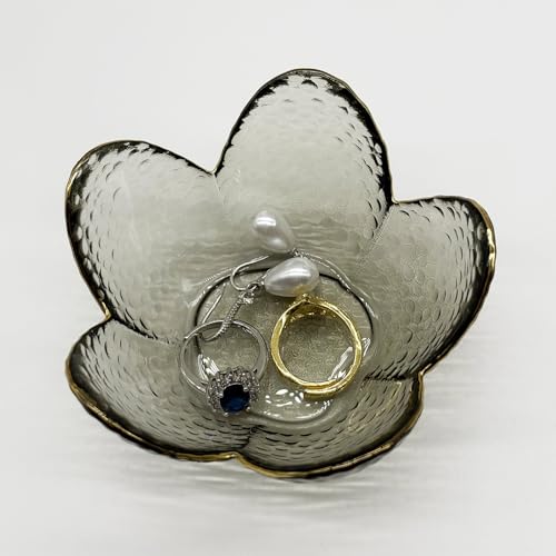 BESSKON Flower Ring Dish Jewelry Tray, Glass Jewelry Dish Tray, Cute Room Decor Small Trinket Dish, Nightstand Jewlery Ring Holder, Bathroom Jewlery Plate Bowl for Earring Gift for Women (Smoky Black) - Image 4