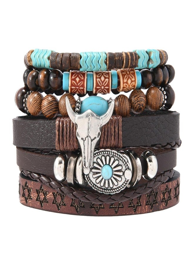 CZMZHFC Western Bracelet for Women,Bohemian Cowgirl Turquoise Beaded Stretch Bracelets,Vintage Stackable Bull Head Cowboy Boots Feather Bracelets Set,Country Ethnic Western Jewelry Accessories for Women Men (StyleB) - Image 1