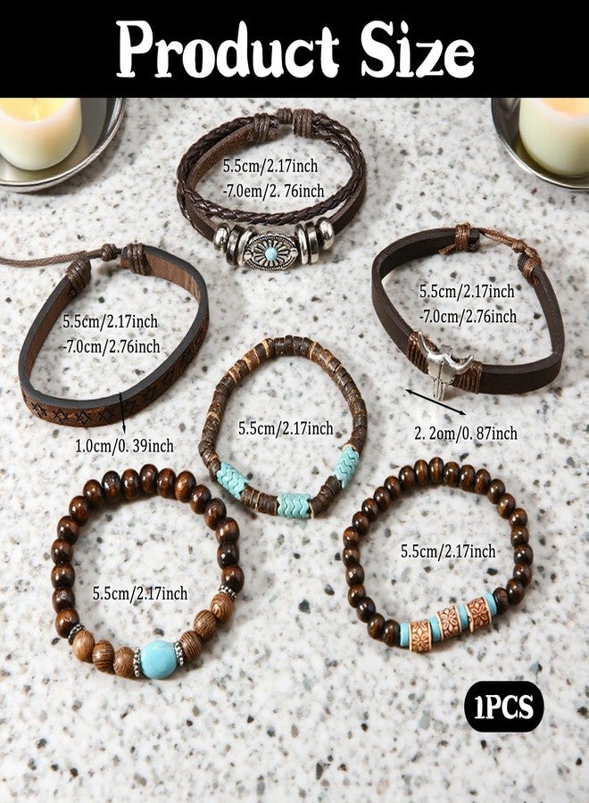 CZMZHFC Western Bracelet for Women,Bohemian Cowgirl Turquoise Beaded Stretch Bracelets,Vintage Stackable Bull Head Cowboy Boots Feather Bracelets Set,Country Ethnic Western Jewelry Accessories for Women Men (StyleB) - Image 2