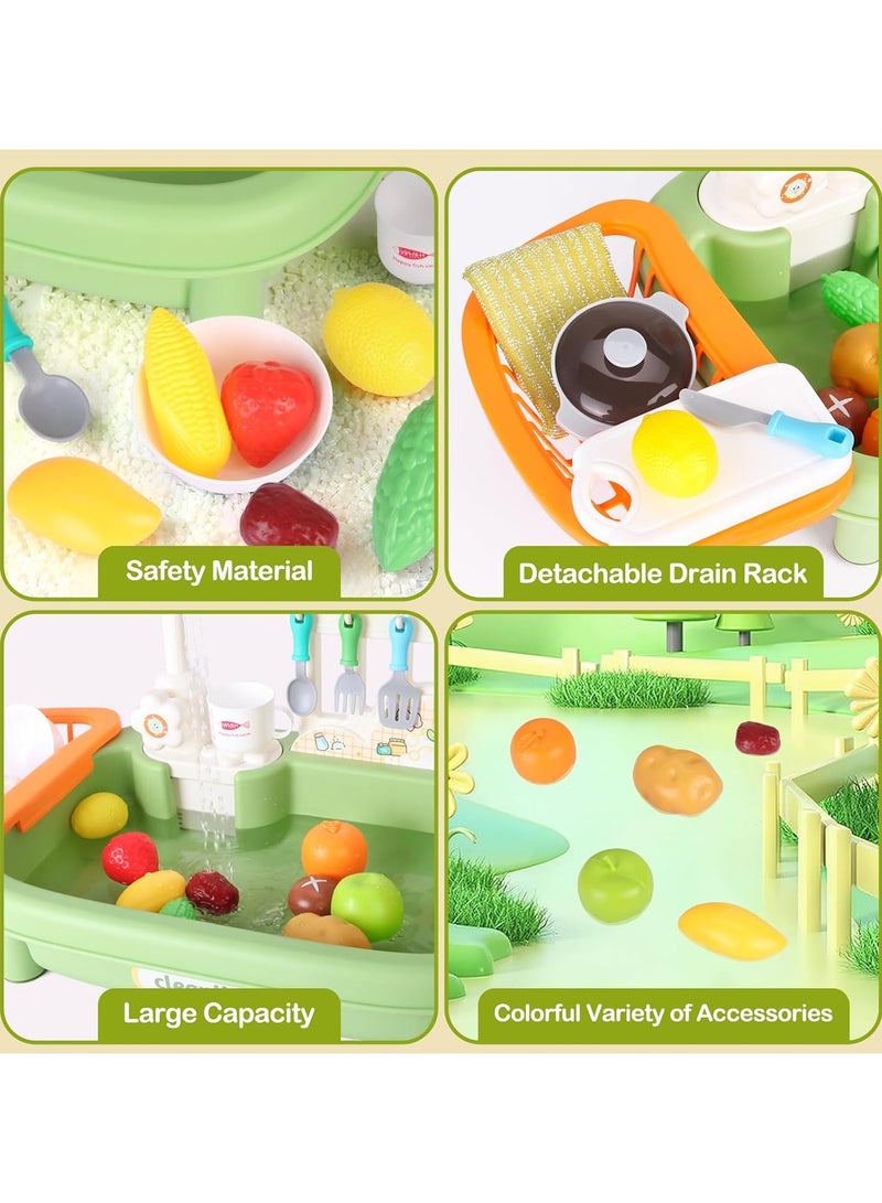 مغسلة مطبخ للأطفال مع ماء جارٍ، لعبة تمثيلية من ٣٤ قطعة مع نظام دورة مياه آلية، لعبة مطبخ للأولاد والبنات والأطفال الصغار - Image 5