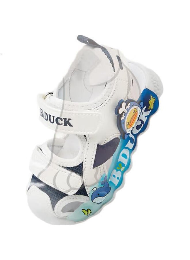 B.duck Children's Sandals, Cartoon Fashionable Shoes For Boys And Girls, Summer Closed-toe Beach Shoes, 5006 White And Green, Size 24 - Image 3