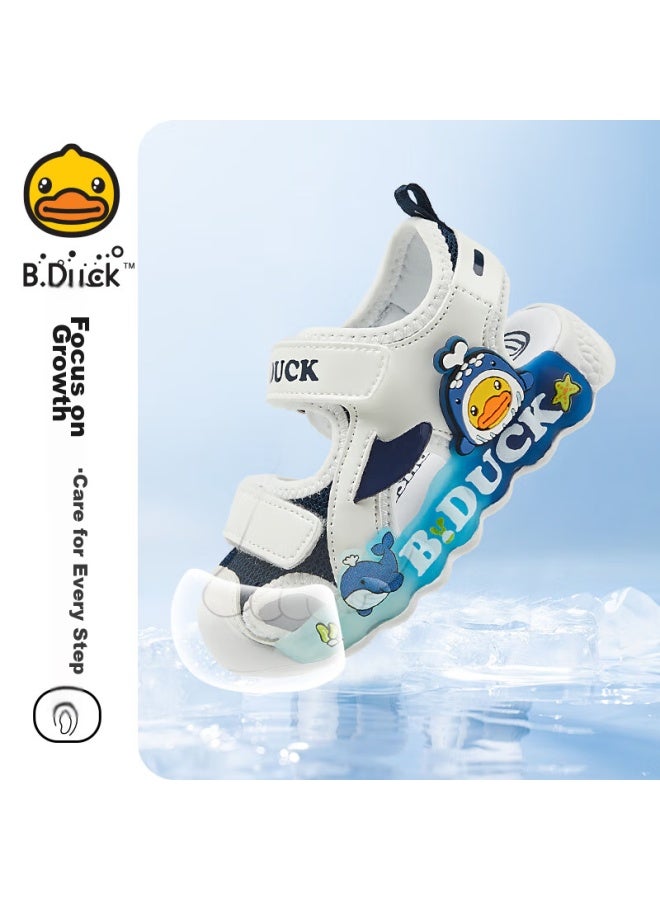 B.duck Children's Sandals, Cartoon Fashionable Shoes For Boys And Girls, Summer Closed-toe Beach Shoes, 5006 White And Green, Size 24 - Image 2
