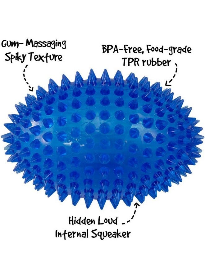 بت عظمة مضغ متينة وشائكة وتصدر صريرًا مع لعبة الرجبي - لعبة مطاطية ناعمة غير سامة من مادة TPR الطبيعية للجراء الصغيرة (أزرق) - Image 3