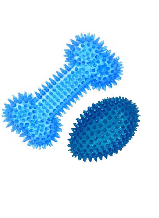 بت عظمة مضغ متينة وشائكة وتصدر صريرًا مع لعبة الرجبي - لعبة مطاطية ناعمة غير سامة من مادة TPR الطبيعية للجراء الصغيرة (أزرق) - Image 1