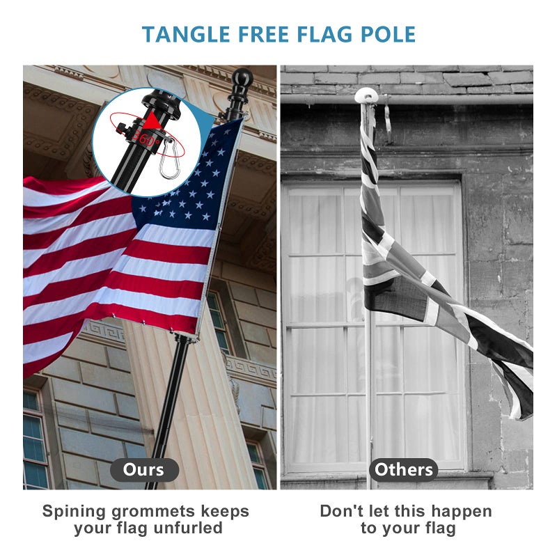 Barcetine American Flag Poles for Outside House - 5ft Tangle Free Flag Pole for House with Holder Bracket,Residential Flagpole Kit for Outdoor Porch Garage - Black - Image 2