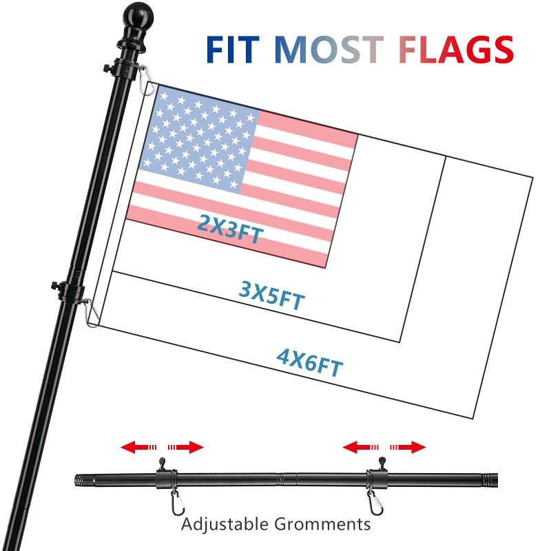 Barcetine American Flag Poles for Outside House - 5ft Tangle Free Flag Pole for House with Holder Bracket,Residential Flagpole Kit for Outdoor Porch Garage - Black - Image 4