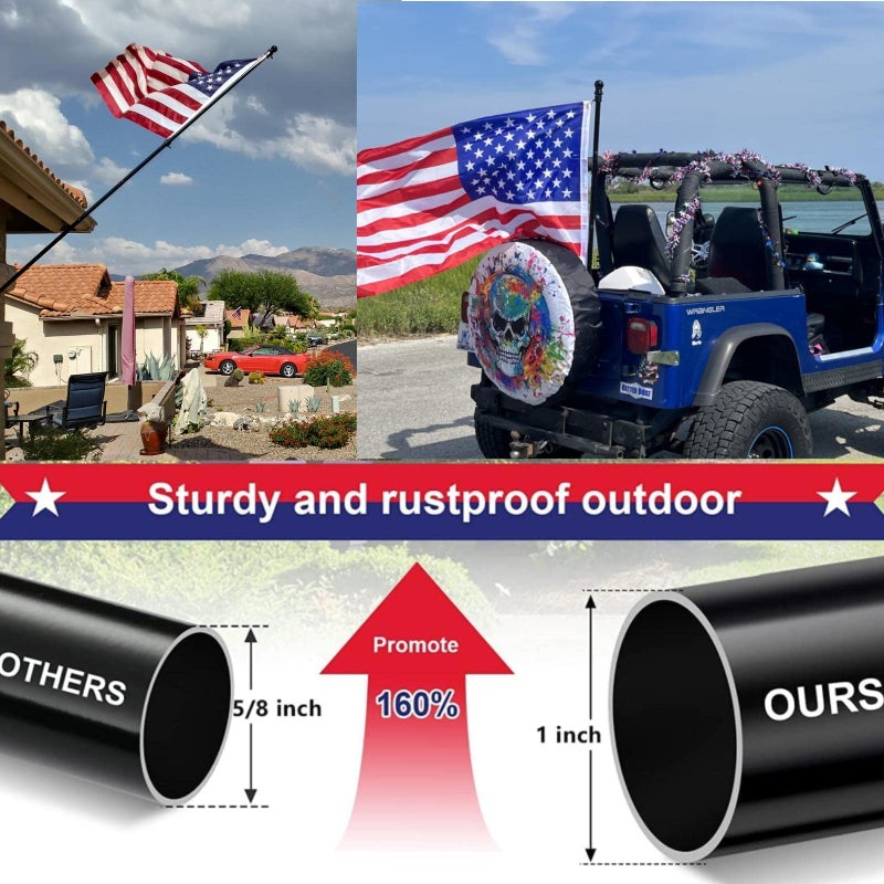 Barcetine American Flag Poles for Outside House - 5ft Tangle Free Flag Pole for House with Holder Bracket,Residential Flagpole Kit for Outdoor Porch Garage - Black - Image 3