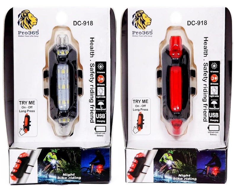 PRO365 DC918 Bicycle Lights Combo Pack/Rechargeable/Multiple Light Modes/Waterproof Head and Tail Light (6 Months Manufacturer Warranty) - Image 2