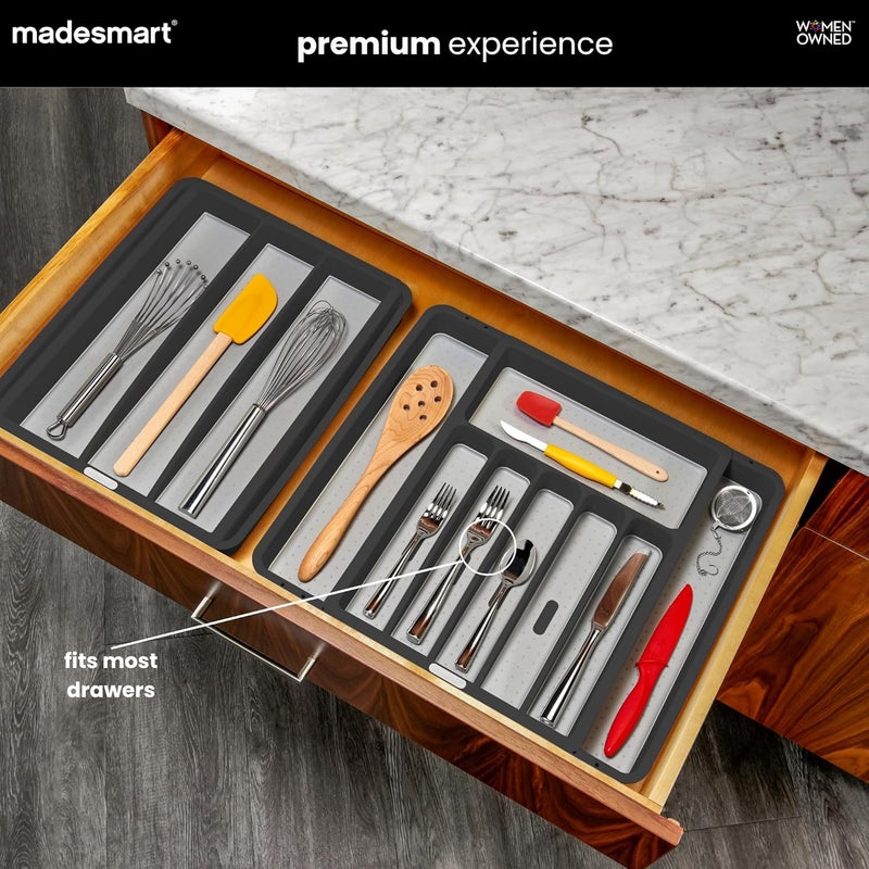 Madesmart Expandable Silverware Tray - Granite | CLASSIC COLLECTION | 8-Compartments | Kitchen Organizer | Soft-Grip Lining | Easy to Clean | BPA-Free - Image 2