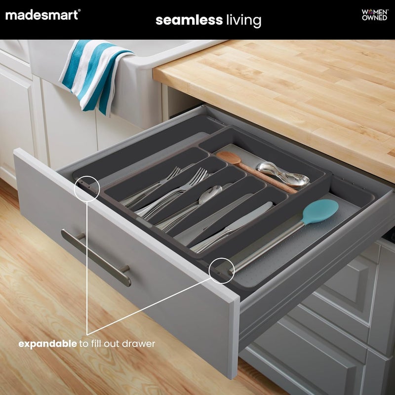 Madesmart Expandable Silverware Tray - Granite | CLASSIC COLLECTION | 8-Compartments | Kitchen Organizer | Soft-Grip Lining | Easy to Clean | BPA-Free - Image 3