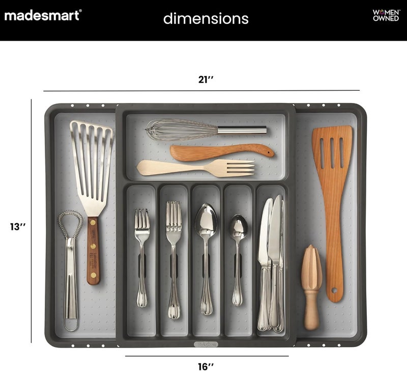 Madesmart Expandable Silverware Tray - Granite | CLASSIC COLLECTION | 8-Compartments | Kitchen Organizer | Soft-Grip Lining | Easy to Clean | BPA-Free - Image 5