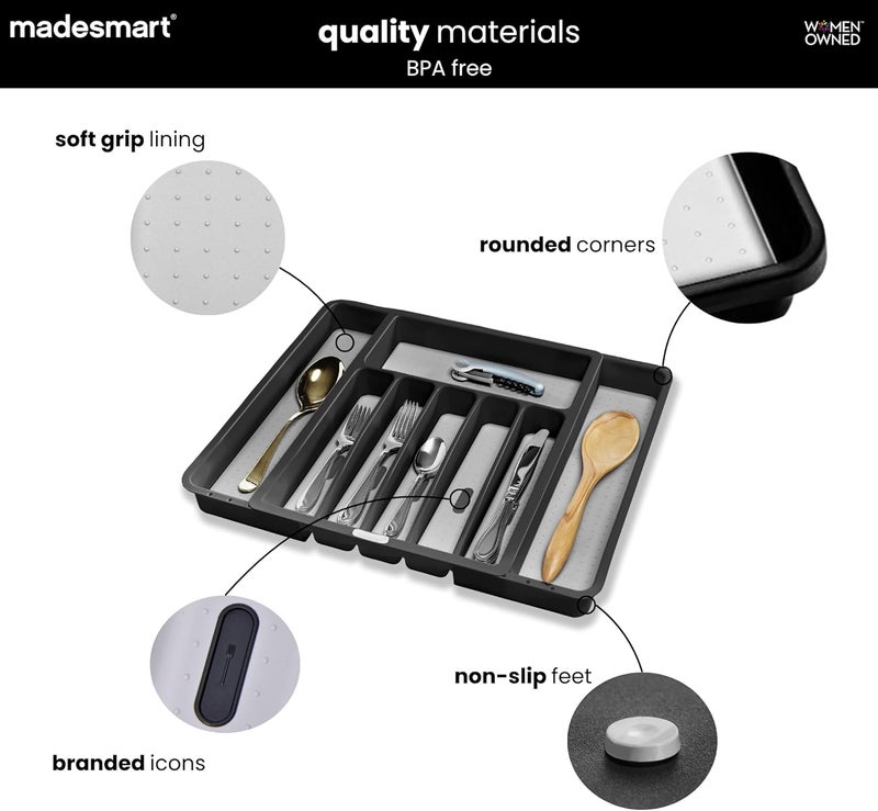 Madesmart Expandable Silverware Tray - Granite | CLASSIC COLLECTION | 8-Compartments | Kitchen Organizer | Soft-Grip Lining | Easy to Clean | BPA-Free - Image 4