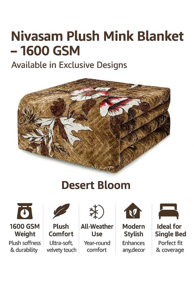 Nivasam Premium Single Bed Mink Blanket | 1.6 kg | Ultra-Soft | Plush & Warm | Modern Designer Winter Blanket for All Seasons (Desert Bloom) - Image 3