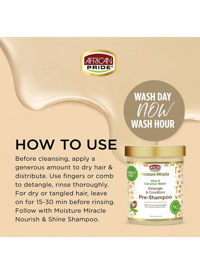African Pride Frican Pride Moisture Miracle Aloe & Coconut Water Preshampoo Helps Minimize Hair Breakage For Natural Coils & Curls Detangles & Conditions 18 Oz.  - Image 3