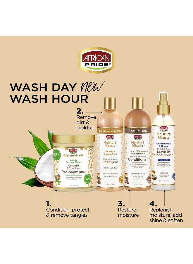 African Pride Frican Pride Moisture Miracle Aloe & Coconut Water Preshampoo Helps Minimize Hair Breakage For Natural Coils & Curls Detangles & Conditions 18 Oz.  - Image 5