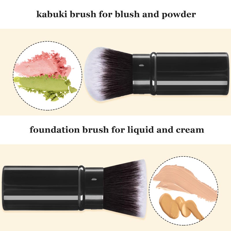 Keriloo Retractable Makeup Brush 2 Pack, Travel Kabuki Powder Foundation Makeup Brush Face Blush Brushes for Blending Liquid, Blush, Bronzer, Buffing, Sunscreen,Flawless Cosmetics - Image 3