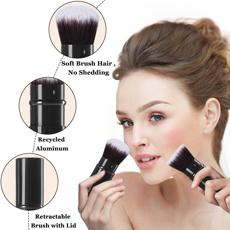 Keriloo Retractable Makeup Brush 2 Pack, Travel Kabuki Powder Foundation Makeup Brush Face Blush Brushes for Blending Liquid, Blush, Bronzer, Buffing, Sunscreen,Flawless Cosmetics - Image 5