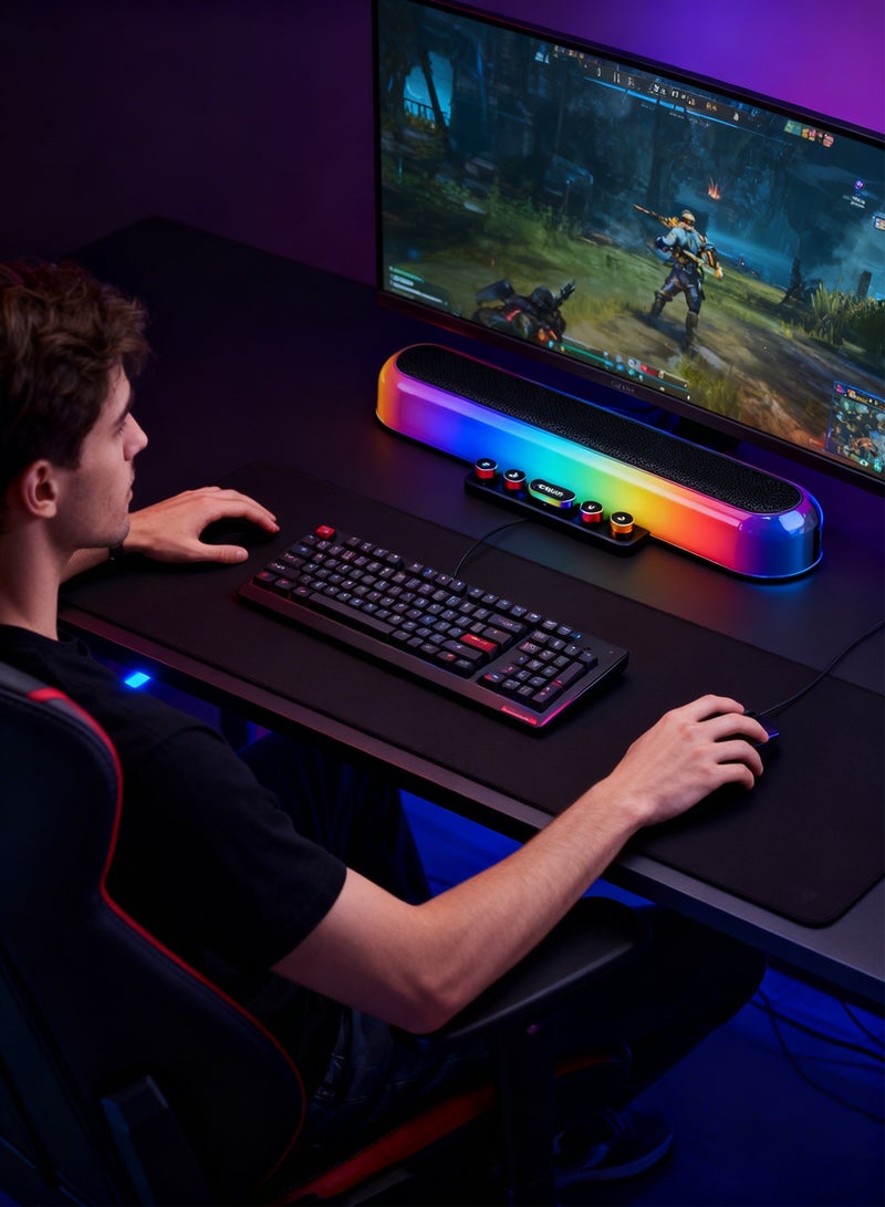 دراكلاو مكبرات صوت الكمبيوتر ومكبرات صوت الألعاب ومكبر صوت Soundbar مع إضاءة LED RGB ووصلة Aux مقاس 3.5 مم للألعاب والتلفزيون وسطح المكتب والكمبيوتر المحمول - Image 2