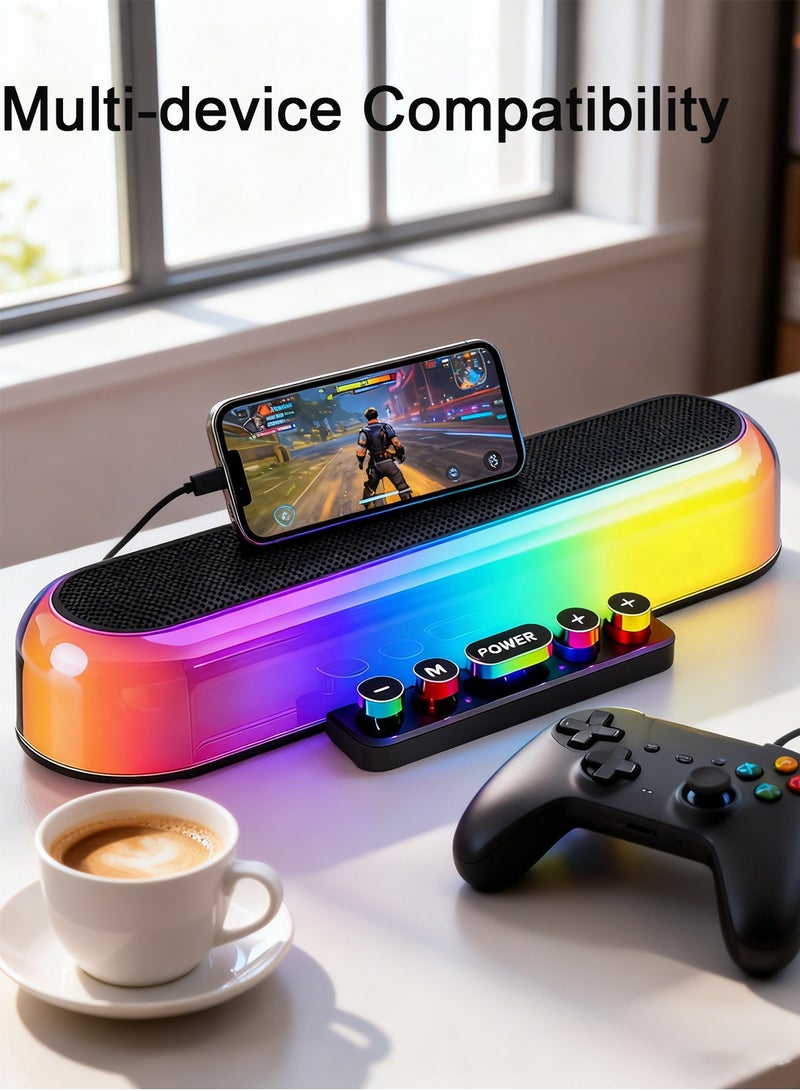 دراكلاو مكبرات صوت الكمبيوتر ومكبرات صوت الألعاب ومكبر صوت Soundbar مع إضاءة LED RGB ووصلة Aux مقاس 3.5 مم للألعاب والتلفزيون وسطح المكتب والكمبيوتر المحمول - Image 3