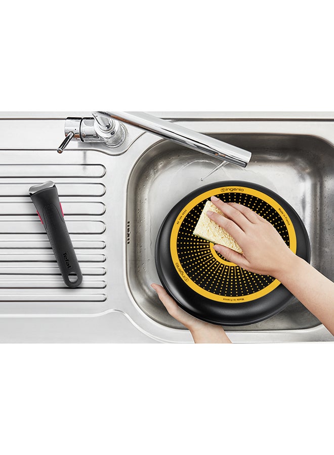 تيفال طقم ط cooking تفال إينجينيو إيزاي أون 10 قطع أواني طبخ قابلة للتكديس مع مقبض قابل للإزالة طلاء غير لاصق مؤشر حرارة قاعدة توزيع طهي صحي أدوات طبخ آمنة مصنوعة في فرنسا أسود 16/18 سم - Image 2