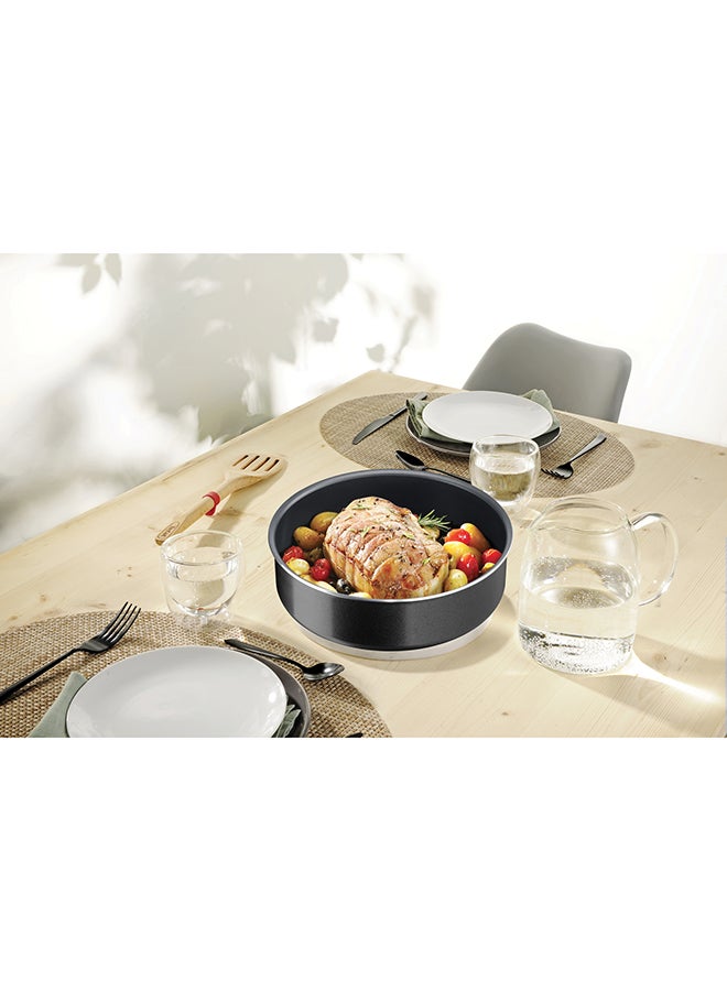تيفال طقم ط cooking تفال إينجينيو إيزاي أون 10 قطع أواني طبخ قابلة للتكديس مع مقبض قابل للإزالة طلاء غير لاصق مؤشر حرارة قاعدة توزيع طهي صحي أدوات طبخ آمنة مصنوعة في فرنسا أسود 16/18 سم - Image 3