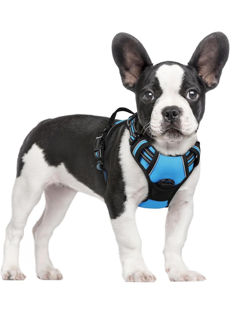 رابيتجو Rabbitgoo Dog Harness كلب صغير لا يسحب حزام الحيوانات الأليفة مع مشبكين للمقود، قابل للتعديل ناعم مبطن سترة الحيوانات الأليفة، عاكس لا يختنق مع مقبض تحكم سهل للتدريب أو المشي، أزرق فاتح، مقاس صغير - Image 1