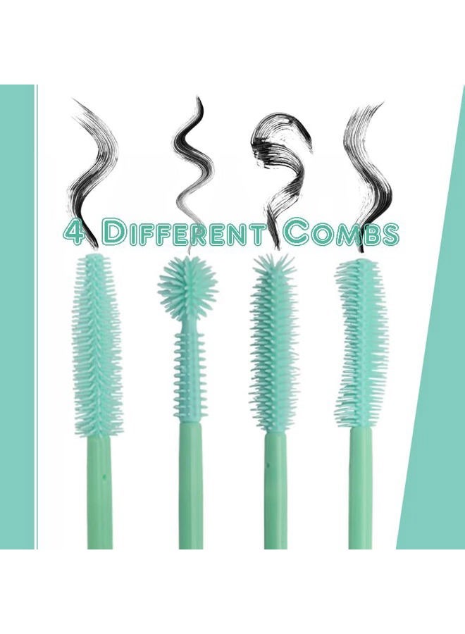 BYVUTE Mascara Brushes, Eyelash Comb Lashes Eyebrow Brush Separator Eyelashes Definer Lash Eye Brow Grooming Cosmetic Tool 4 Silicone Shapes Comb, 48 Pcs, Mint Green - Image 2