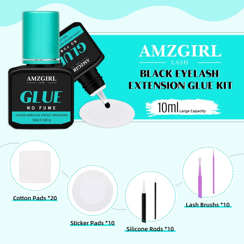 AMZGIRL LASH Lash Glue 10ml Individual Lash Extension Glue, Waterproof Black Eyelashes Adhesive 3 Sec Drying Time, Long Lasting for 48 Hours, Lightning Speed Eyelash Clusters Adhesive - Image 2