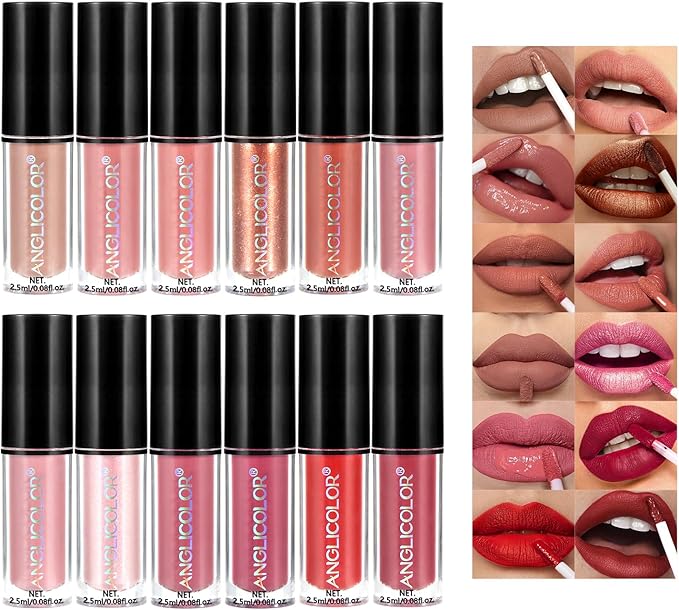 Anglicolor Lip Gloss LongLastingLipstick Set Highly PigmentedPink Lip Gloss NonStick CupLip Gloss SetEasy ApplicationSmooth ApplicationNot Flake Off12 ColorsVegan CrueltyFree 12Color - Image 1