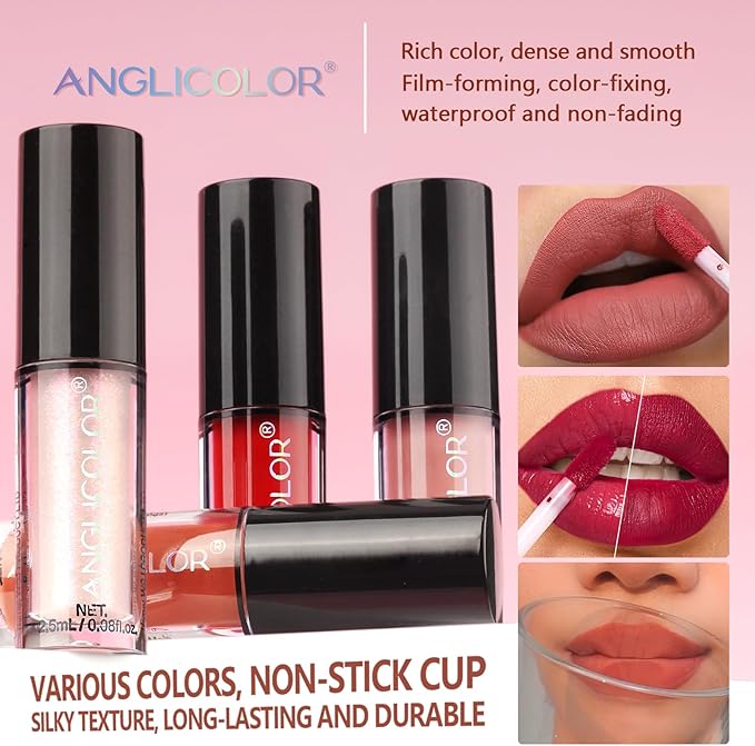 Anglicolor Lip Gloss LongLastingLipstick Set Highly PigmentedPink Lip Gloss NonStick CupLip Gloss SetEasy ApplicationSmooth ApplicationNot Flake Off12 ColorsVegan CrueltyFree 12Color - Image 2