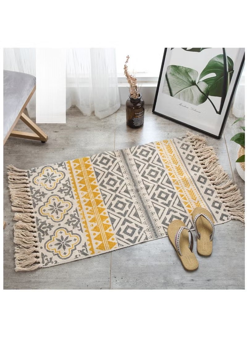 Hand Woven Rectangle Shaped Soft Rug Vintage Bedside Carpet Washable Floor Rug with Non-slip Back for Kitchen Bathroom Dining Room