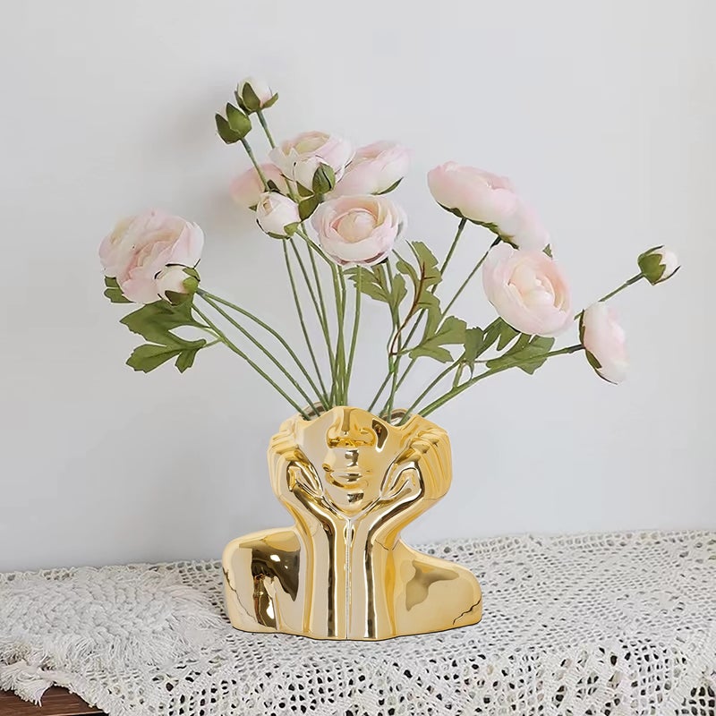 BDLBDL Flower Vase for Decor Gold Ceramic Face Vase for Flowers  Head Vase  Female Form Head Bust Vases  Modern Minimalism Vase for Home Decor Living Room Office Table Desk Decoration (W 6"" x H 5"") - Image 2