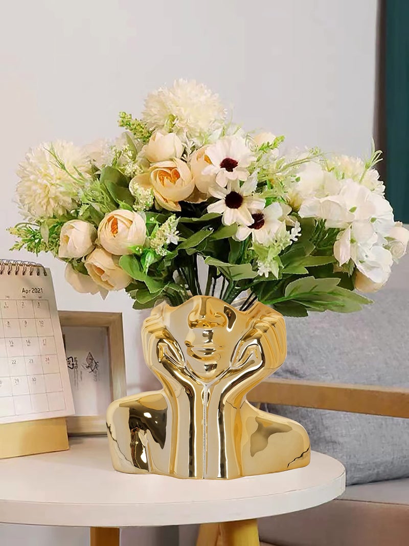 BDLBDL Flower Vase for Decor Gold Ceramic Face Vase for Flowers  Head Vase  Female Form Head Bust Vases  Modern Minimalism Vase for Home Decor Living Room Office Table Desk Decoration (W 6"" x H 5"") - Image 3