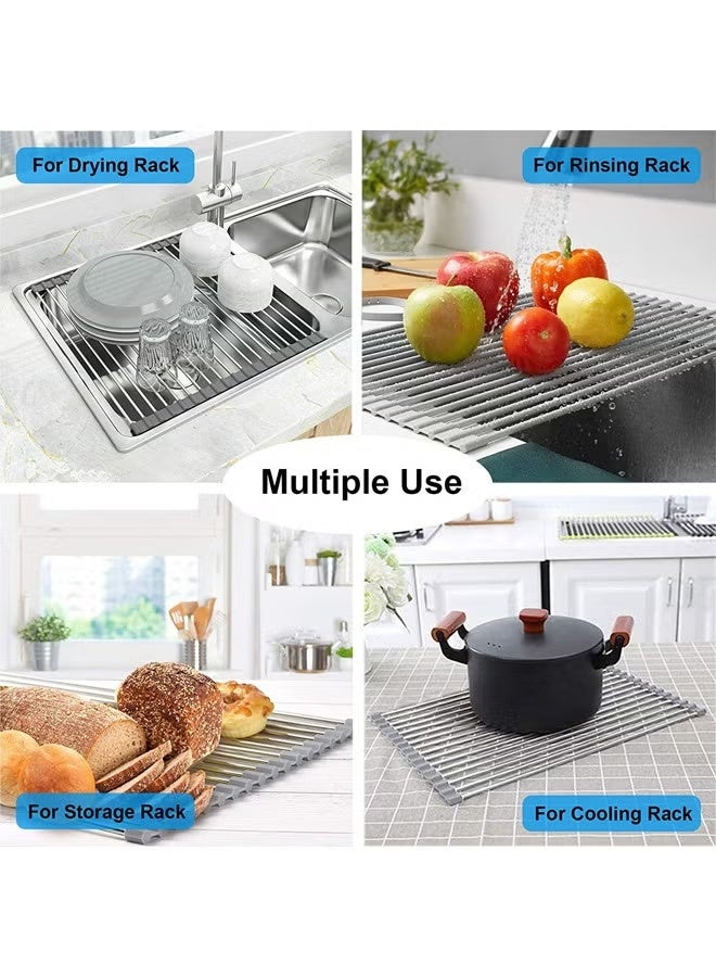 Foldable Dish Drying Rack - Stainless Steel Sink Caddy for Kitchenware, Tableware, Cups, Fruits  Vegetables, Space Saving Kitchen Organizer - Image 3