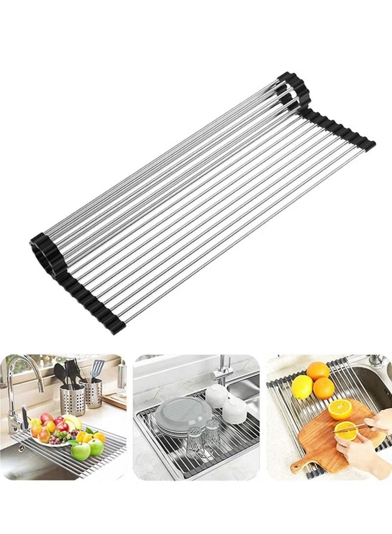 Foldable Dish Drying Rack - Stainless Steel Sink Caddy for Kitchenware, Tableware, Cups, Fruits  Vegetables, Space Saving Kitchen Organizer - Image 1