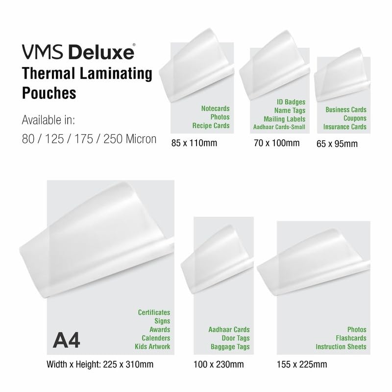 VMS Deluxe Thermal Lamination Pouch 70mmx100mm 125 Micron Pack of 2 (200 Sheets) for Id Card - Image 4