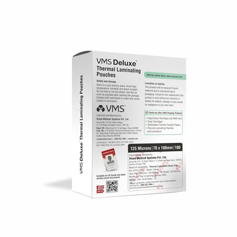 VMS Deluxe Thermal Lamination Pouch 70mmx100mm 125 Micron Pack of 2 (200 Sheets) for Id Card - Image 2