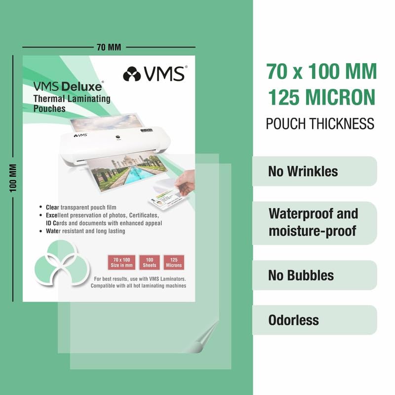 VMS Deluxe Thermal Lamination Pouch 70mmx100mm 125 Micron Pack of 2 (200 Sheets) for Id Card - Image 3