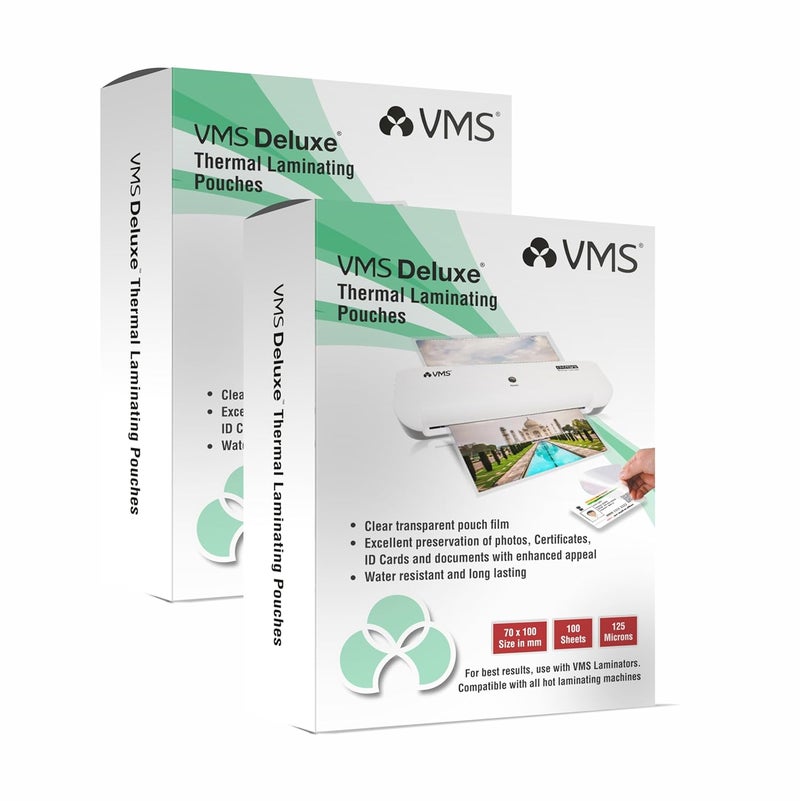VMS Deluxe Thermal Lamination Pouch 70mmx100mm 125 Micron Pack of 2 (200 Sheets) for Id Card - Image 1