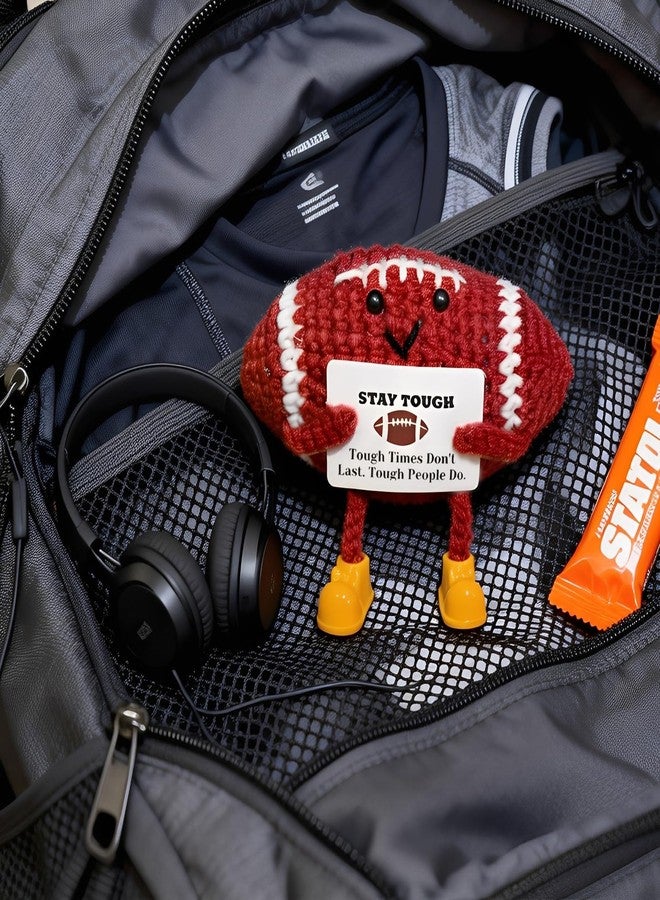 ESPETIO Mini Funny Football Gifts Positive Handmade Crochet Collectible Dolls Holding Stay Tough Message, Son Gifts from Mom Dad,Happy Christmas Birthday Gift for Adults Boys - Image 2