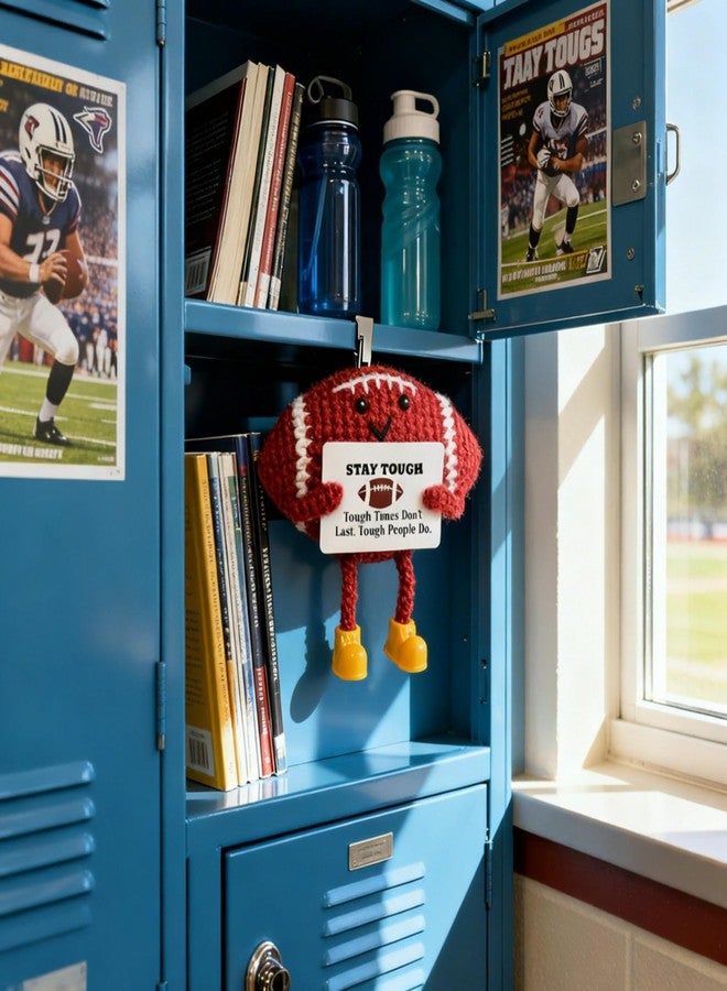 ESPETIO Mini Funny Football Gifts Positive Handmade Crochet Collectible Dolls Holding Stay Tough Message, Son Gifts from Mom Dad,Happy Christmas Birthday Gift for Adults Boys - Image 3