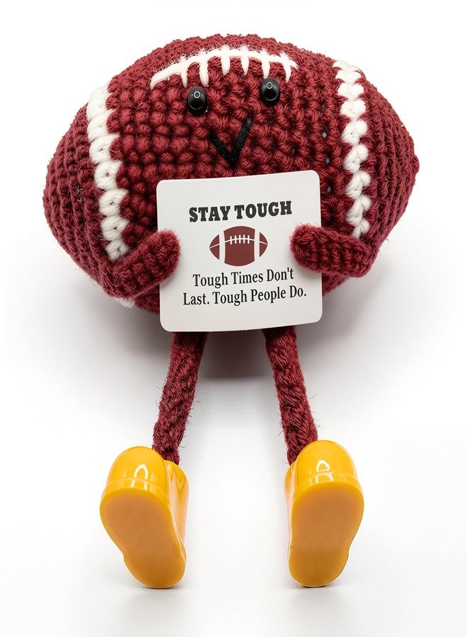 ESPETIO Mini Funny Football Gifts Positive Handmade Crochet Collectible Dolls Holding Stay Tough Message, Son Gifts from Mom Dad,Happy Christmas Birthday Gift for Adults Boys - Image 1