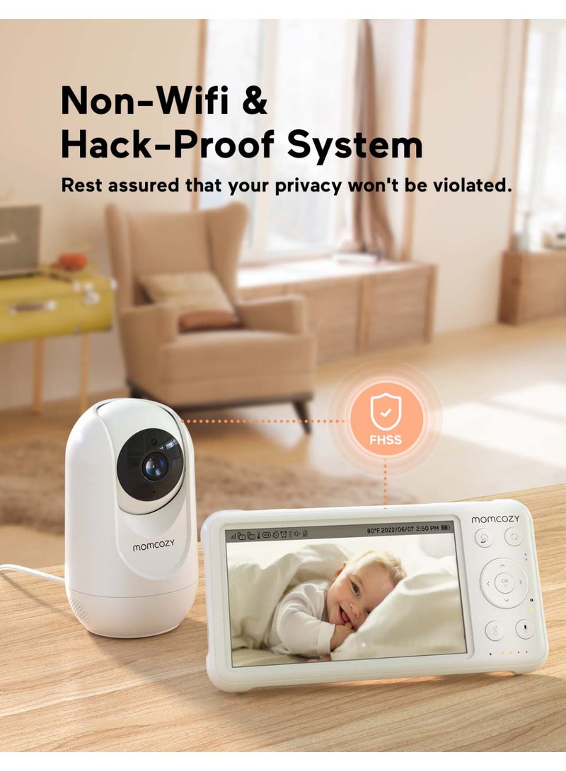 Momcozy Video Baby Monitor, 1080P 5" HD Baby Monitor with Camera & Wall Mount, Infrared Night Vision, 5000mAh Battery, 2-Way Audio, Temperature Sensor, Lullabies, 960ft Range - Image 2