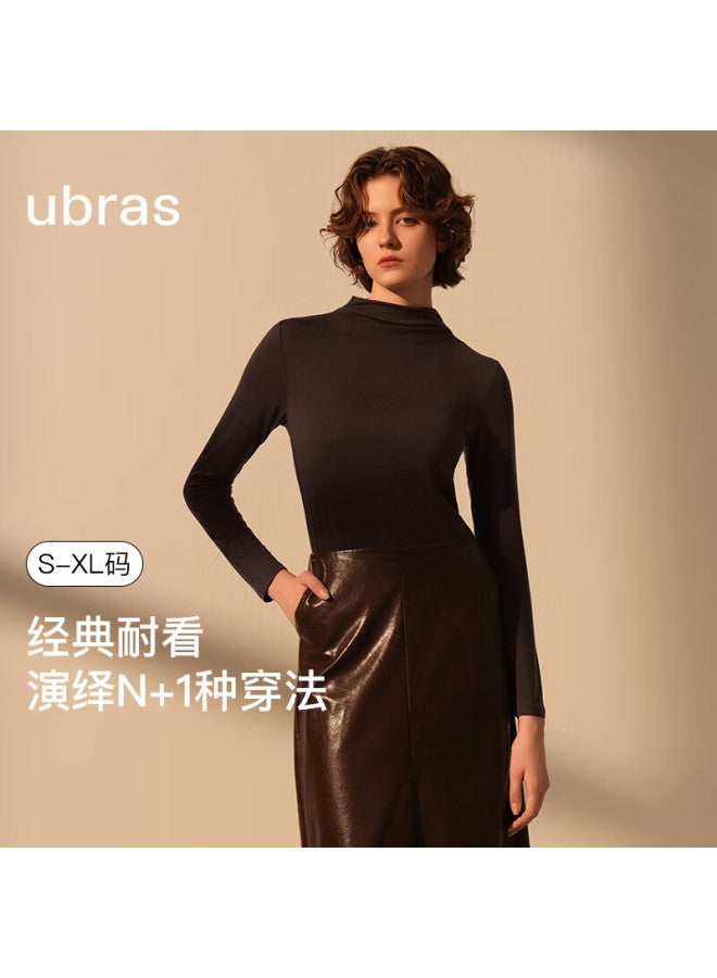 Ubras Liu Wen Same Style Tencel Wool Blend Base Layer Women's Thermal Undershirt Autumn Wear Urban Deep Floral Gray - Round Neck XL