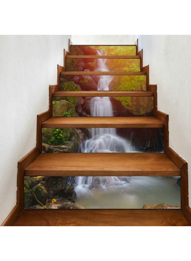 نيبمينينت ملصقات ثلاثية الأبعاد لديكور درجات السلم بتصميم شلال الغابة يمكنك لصقها بنفسك مكونة من 6 قطع متعدد الألوان - Image 2