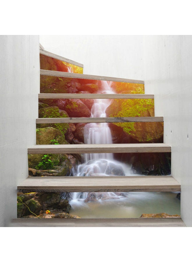 نيبمينينت ملصقات ثلاثية الأبعاد لديكور درجات السلم بتصميم شلال الغابة يمكنك لصقها بنفسك مكونة من 6 قطع متعدد الألوان - Image 3